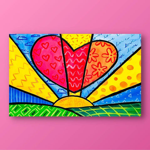 Couples Valentine's Day Sunset Heart Canvas Paint Sip Art Class