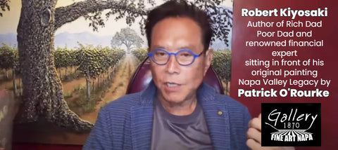 Robert Kiyosaki in front of Patrick O'Rourke painting Napa Valley Legacy