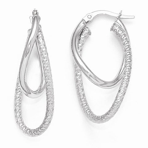 14 Karat White Gold High Polished and Textured Double Hoop Earring ...