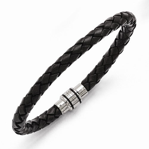 Gents Stainless Steel Black Woven Leather Bracelet – Gigliotti Jewelers