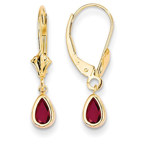 14K Yellow Gold Ruby Leverback Earrings 