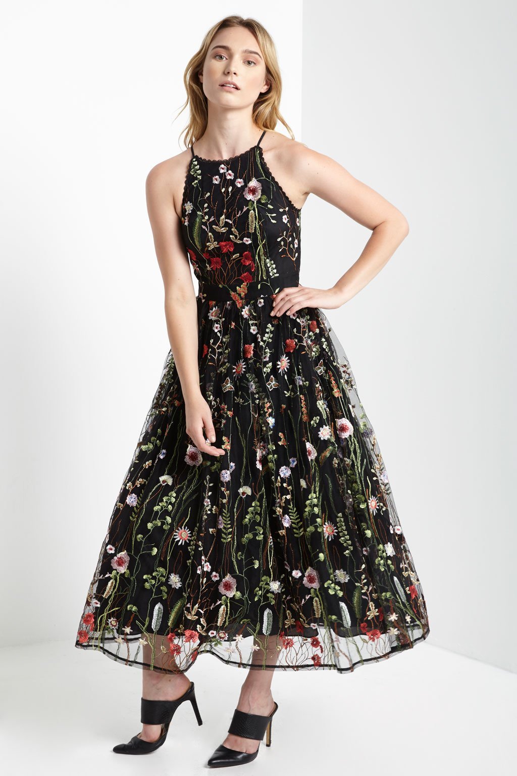 high neck floral maxi dress