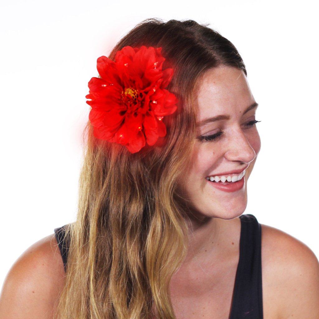 Red Peony Light Up Glowing Hair Flower 5 Little Light Lab