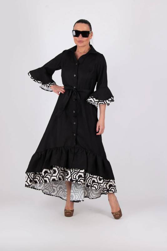 Black Linen Flounces Dress Salem EUG Fashion Summer Collection