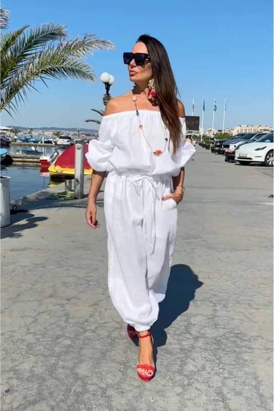 Off-shoulder jumpsuit BOHEMY - EUG Fashion White Summer Collection