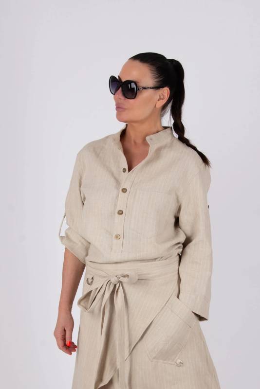 Beige Linen Shirt LESY EUG Fashion Linen Tops & Tunic Collection