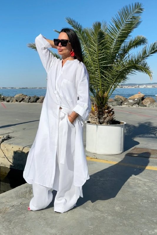 Long Linen Tunic Gisele EUG Fashion White Summer Collection