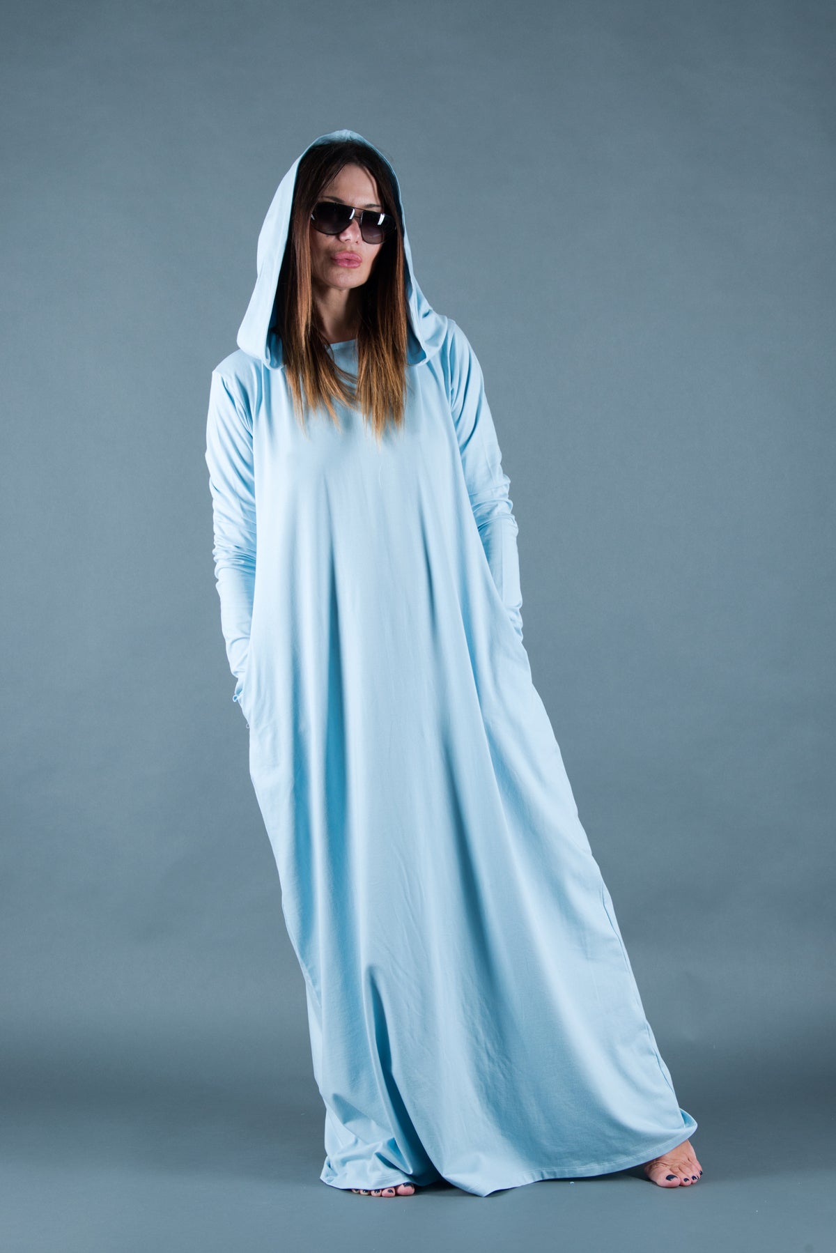 hooded jersey dress