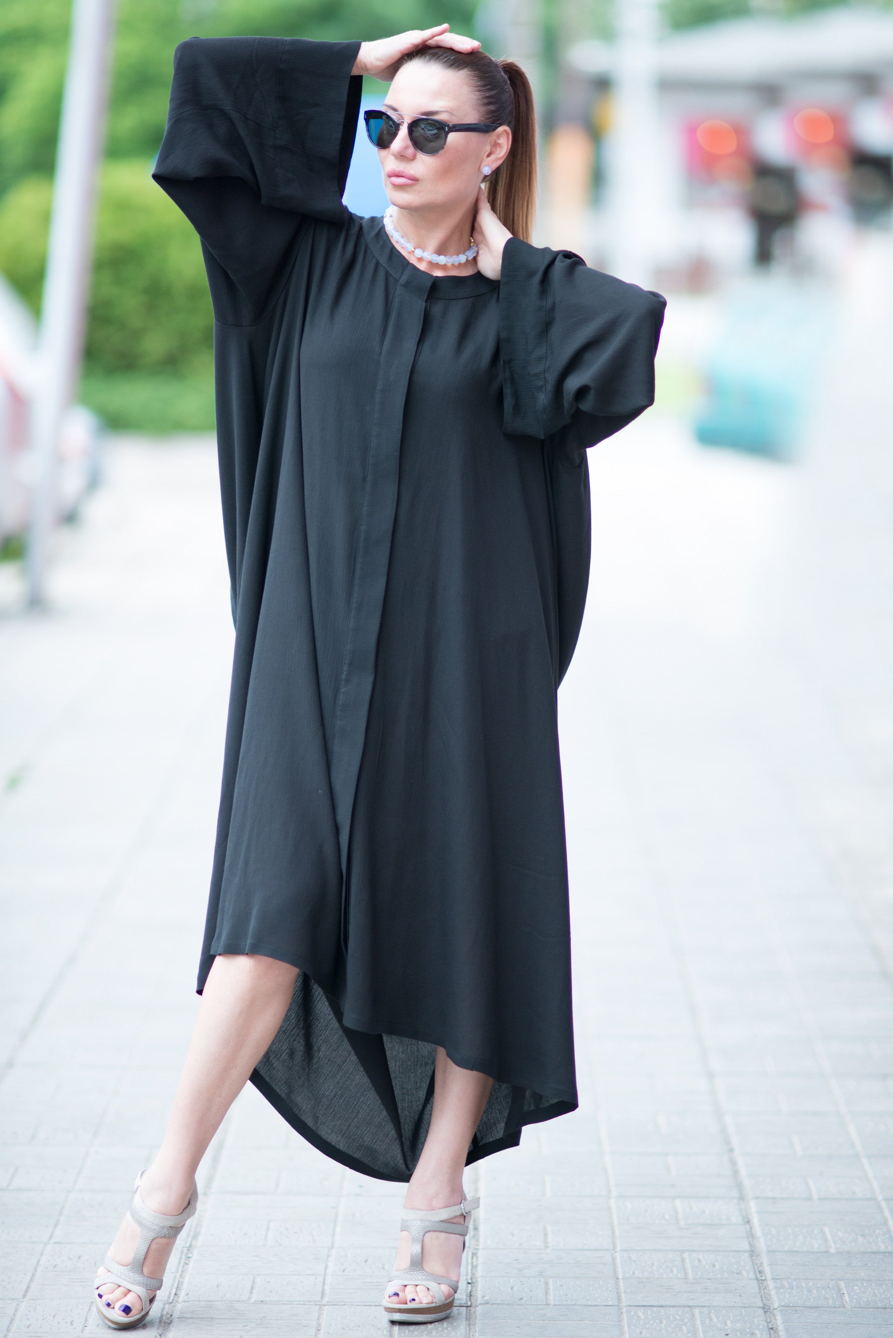 Black Cotton Abaya Loose Maxi Dress