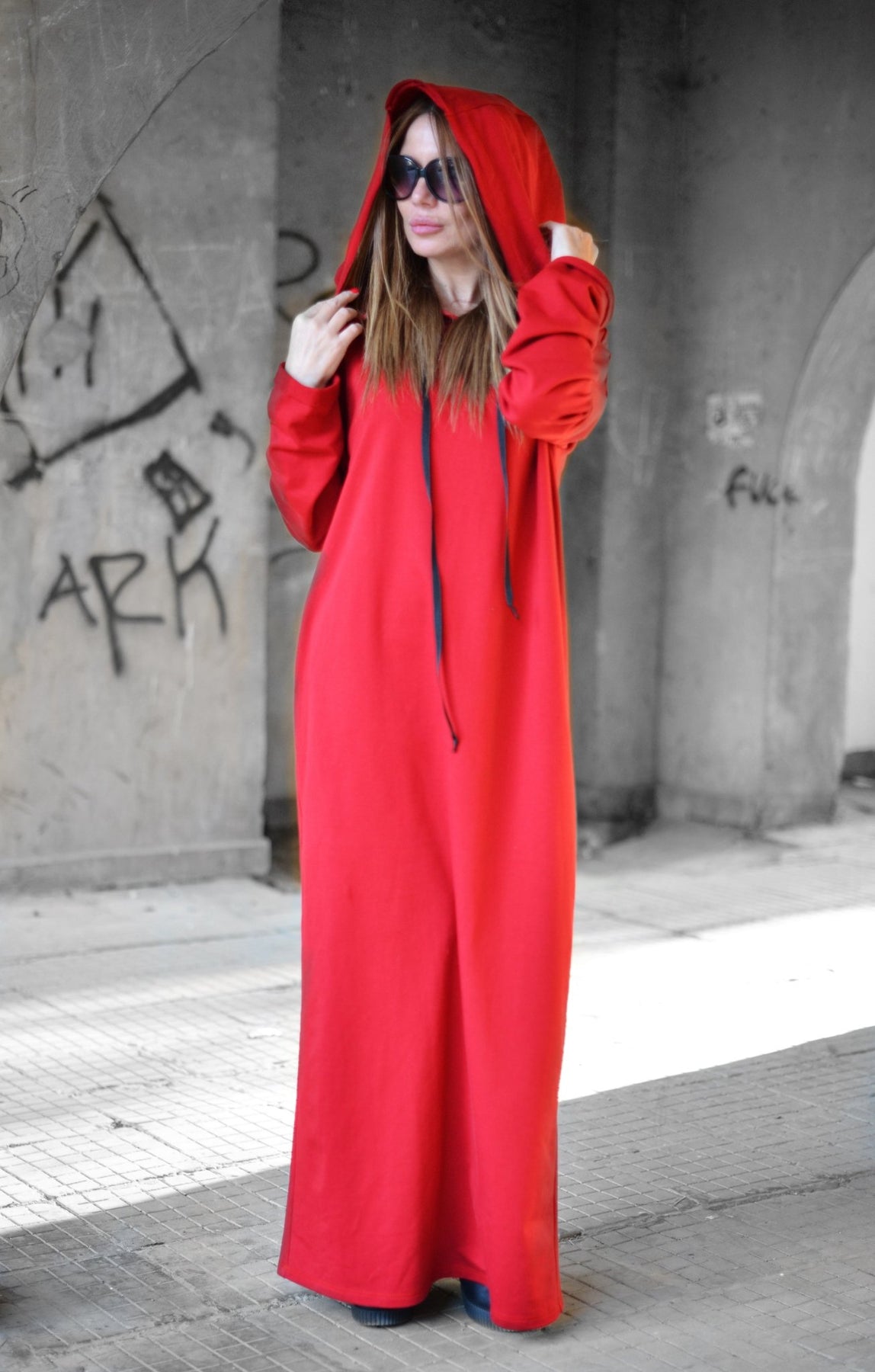 Autumn Red Hooded Maxi Dress - EugFashion#N#– EUG FASHION