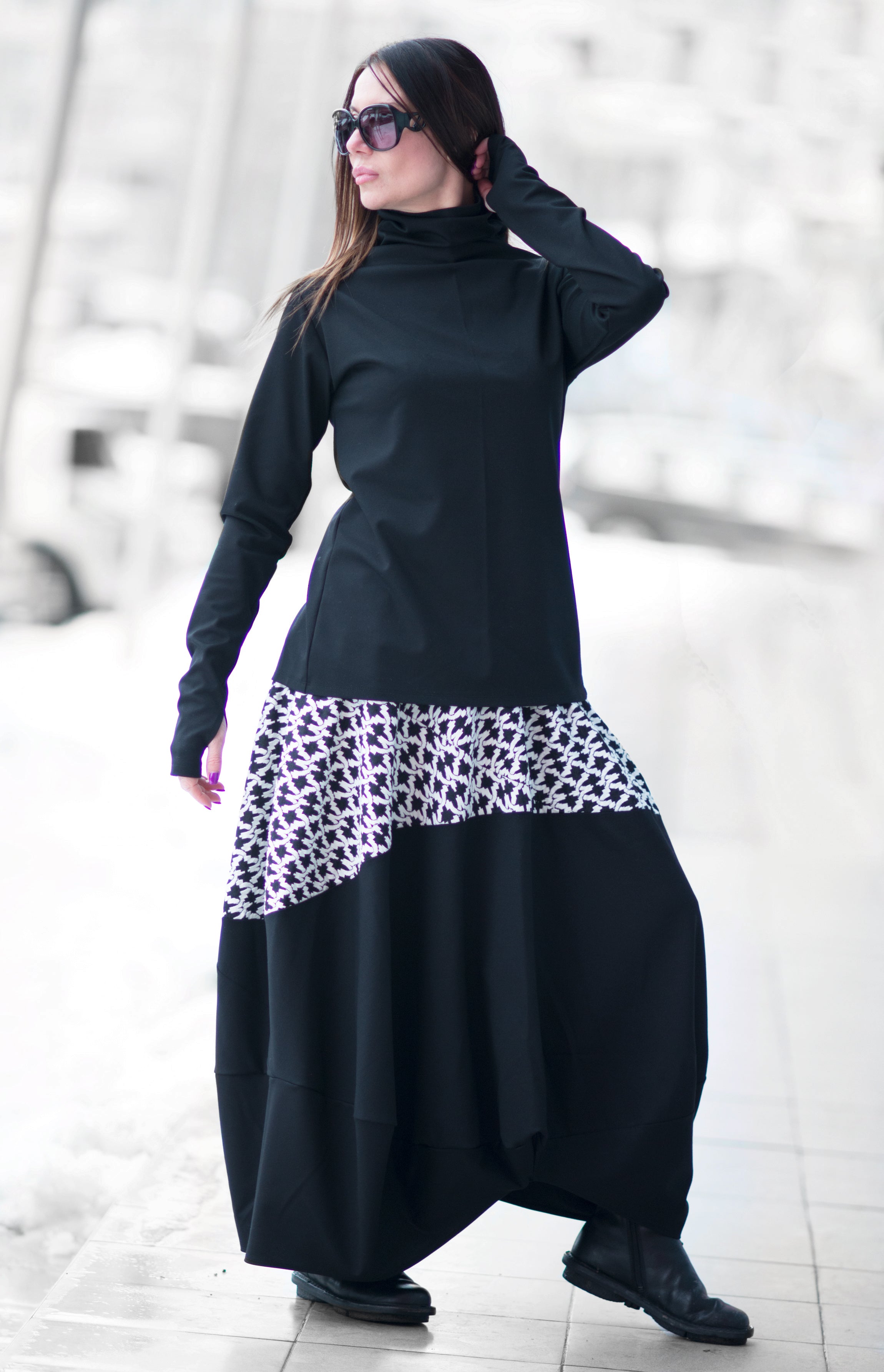 Black Shepherd's Plaid Cotton Skirt | EUG Fashion