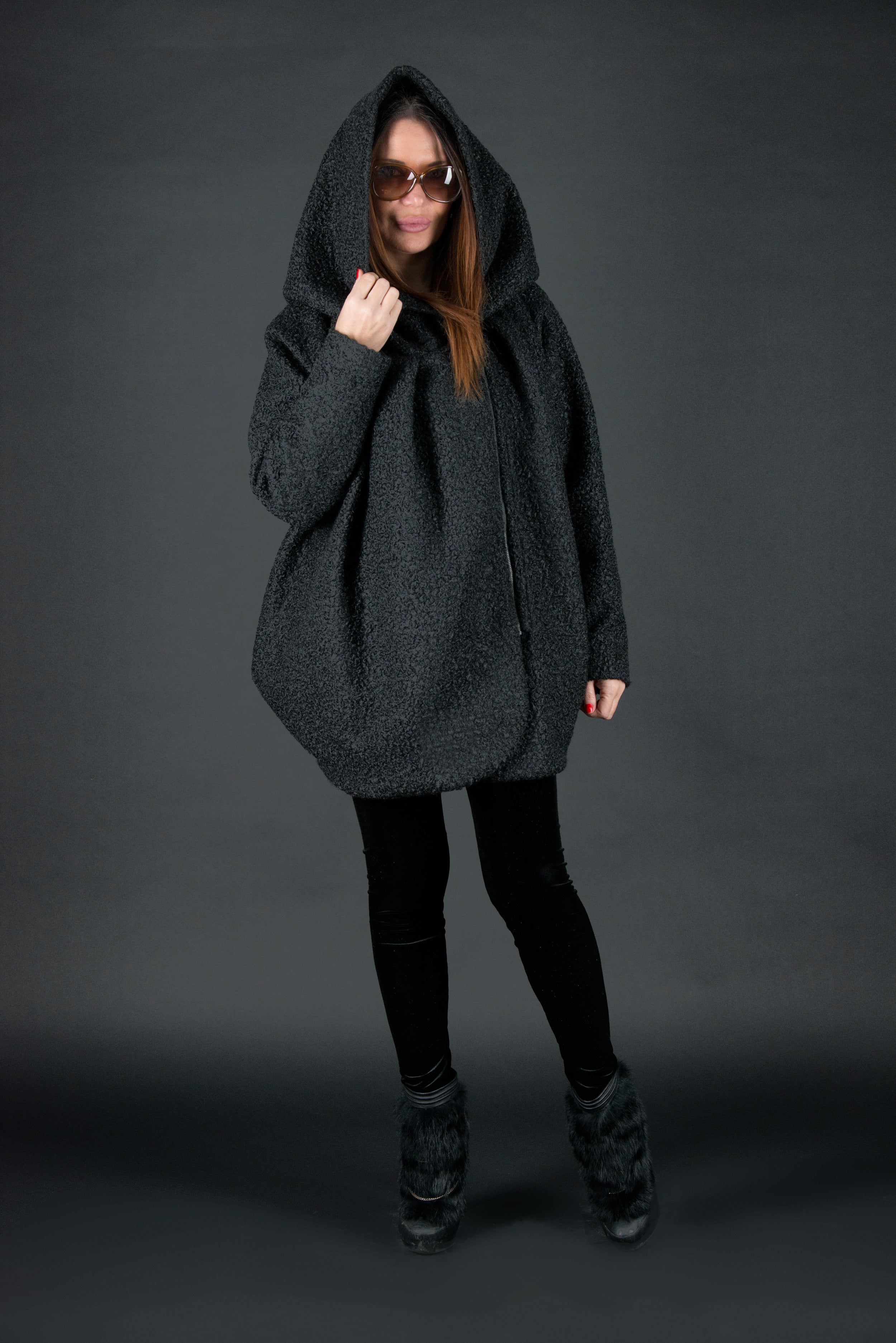 maxi black coat womens