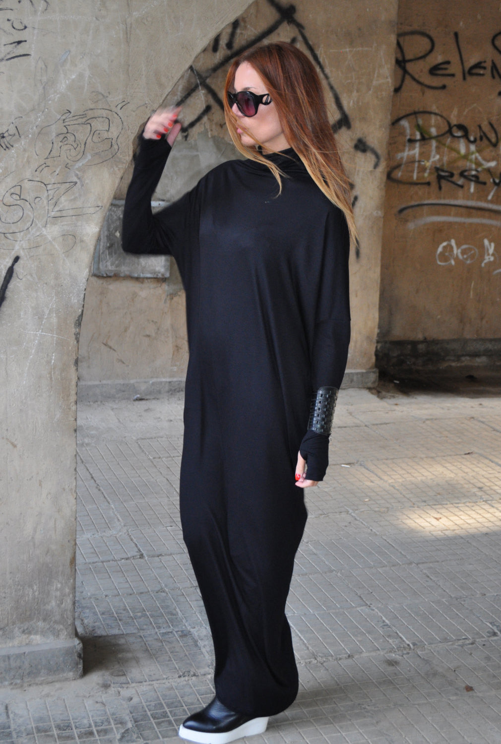 black turtleneck maxi dress