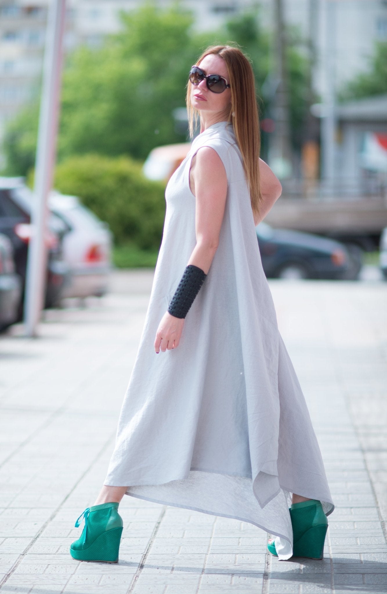 One shoulder Linen Dress Tiffany – EUG FASHION