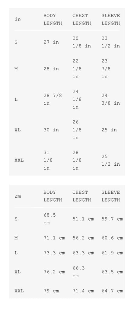 Fleece hoodie size chart for Planomania Burning Desire FOURYOU