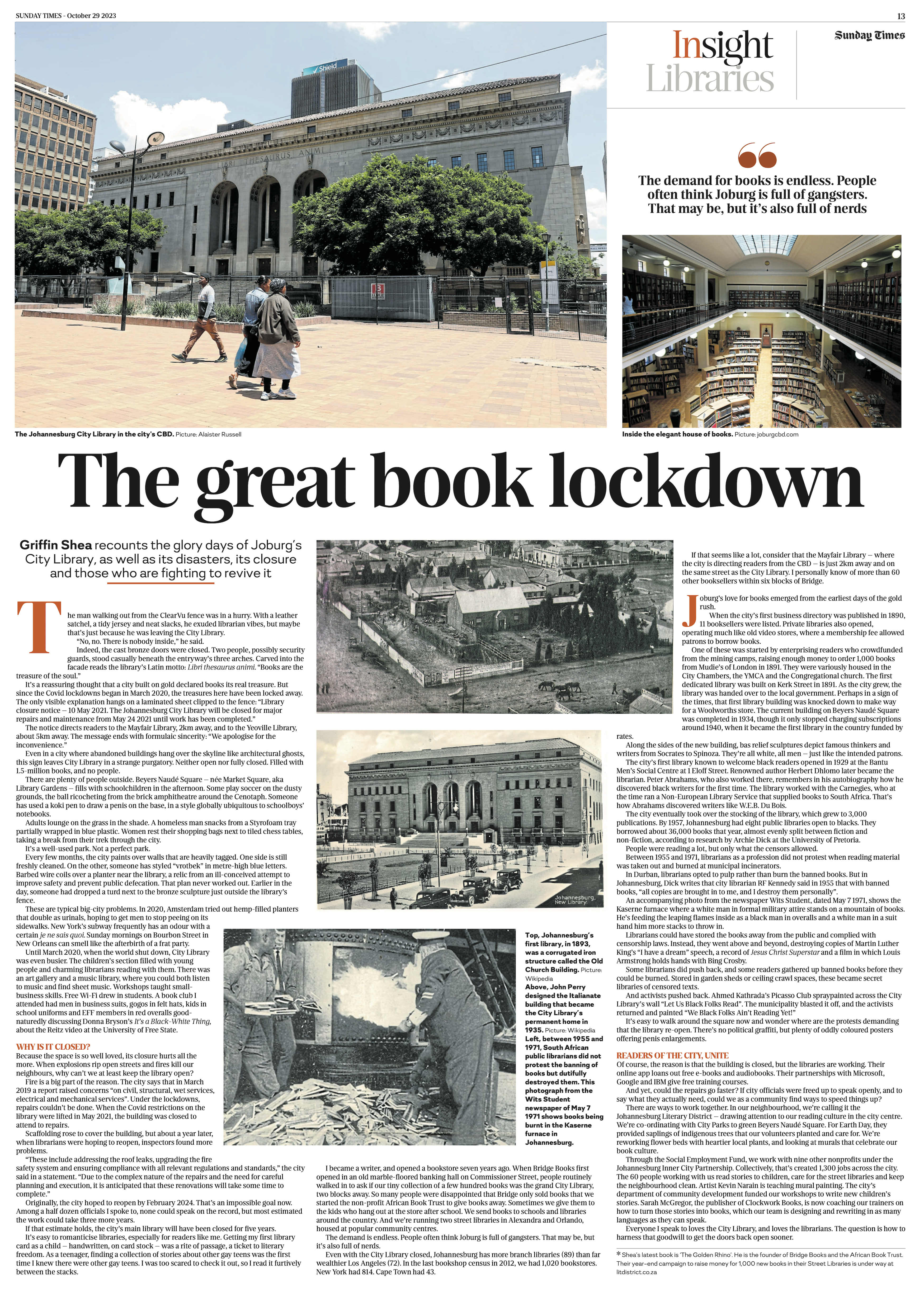 Sunday Times story about City Library