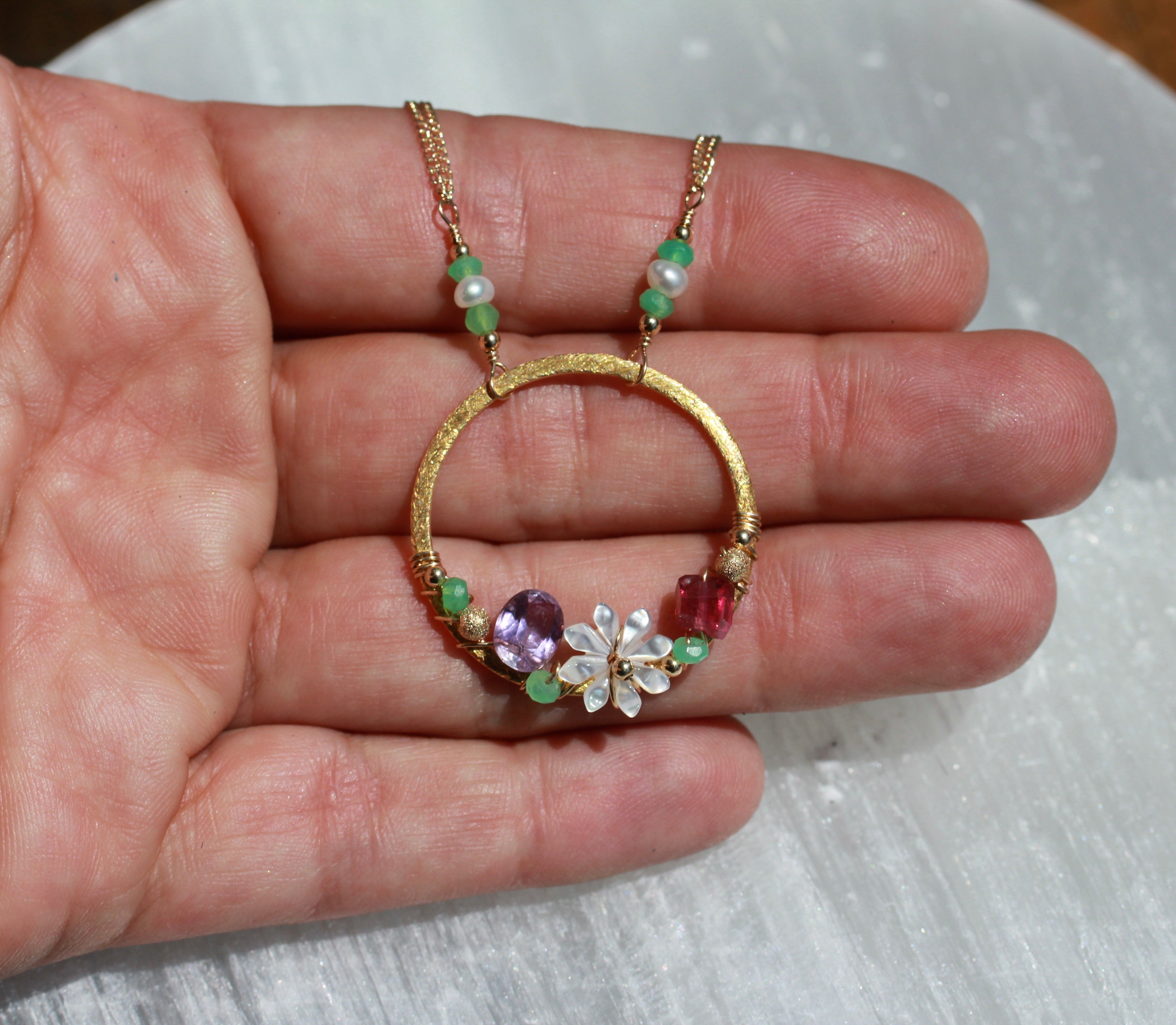 Gemstone Floral Wreath Necklace