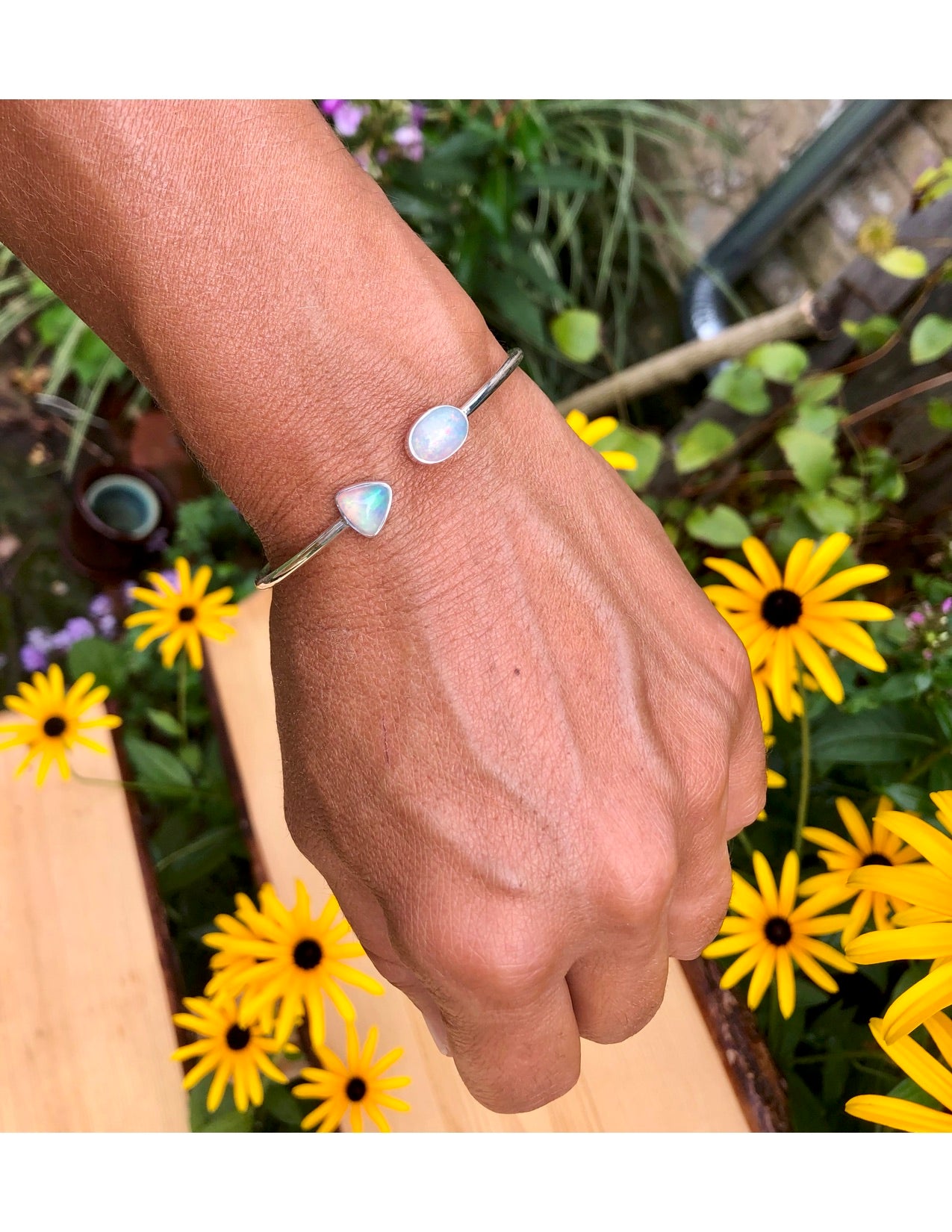 Ethiopian Opal Silver Cuff Bracelet