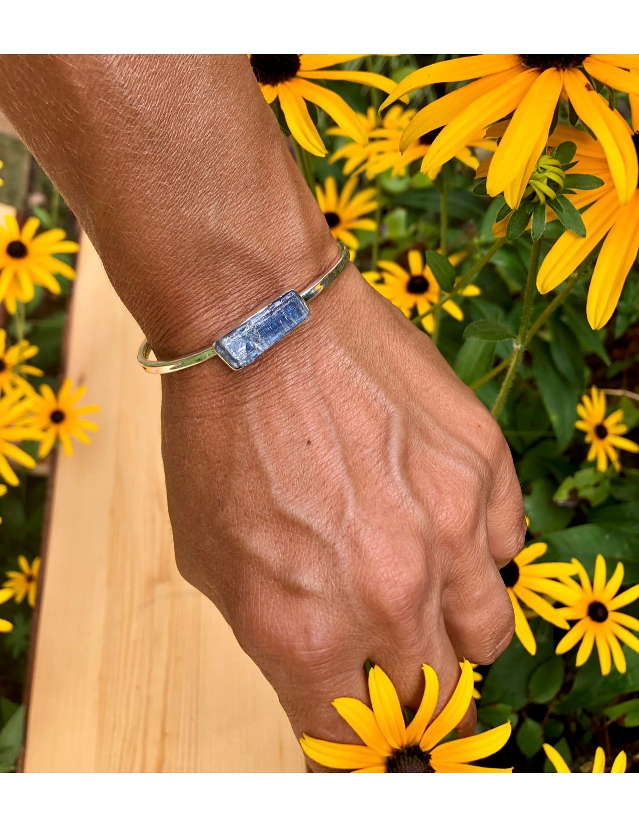 Raw Kyanite Silver Cuff Bracelet