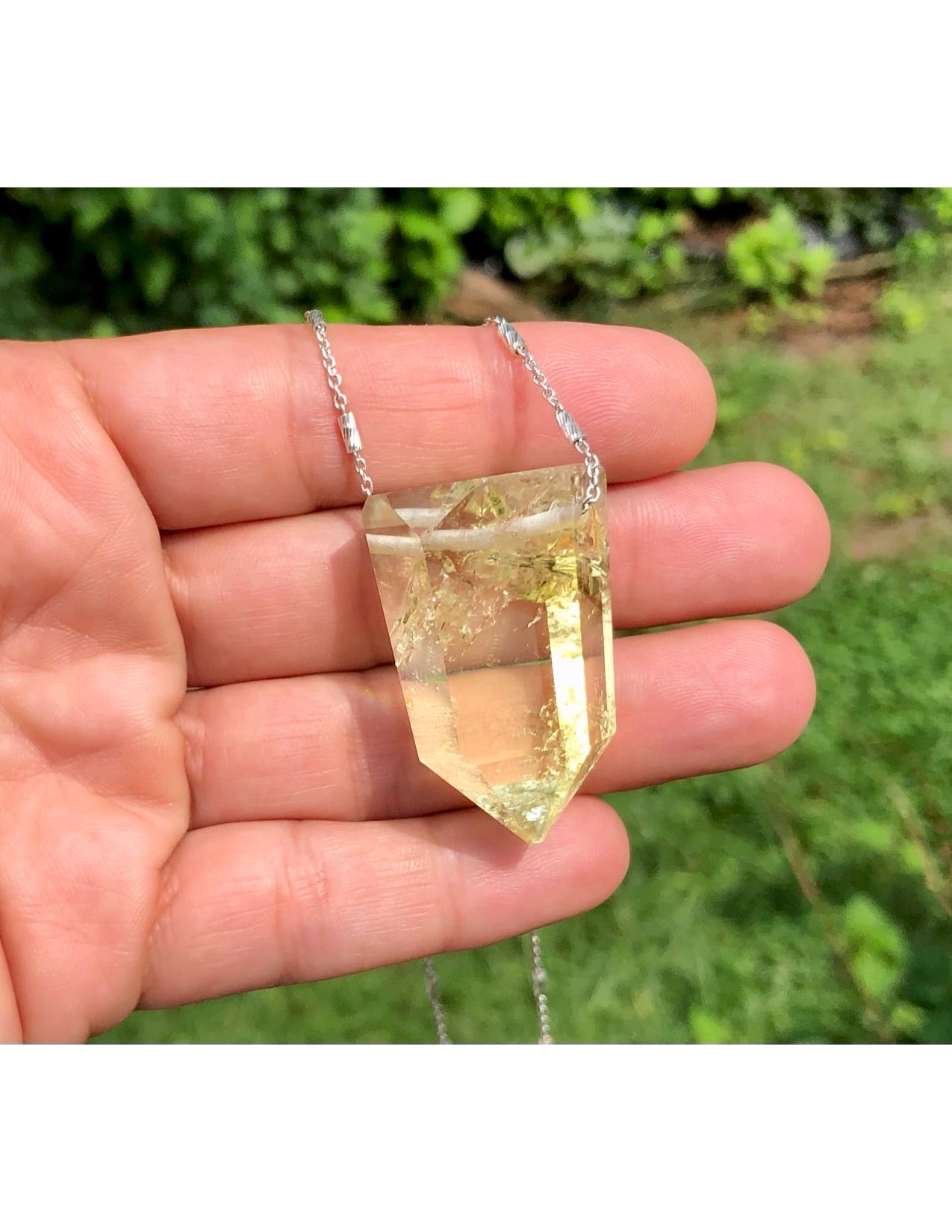 Lemon Quartz Chunky Crystal Point Long Necklace