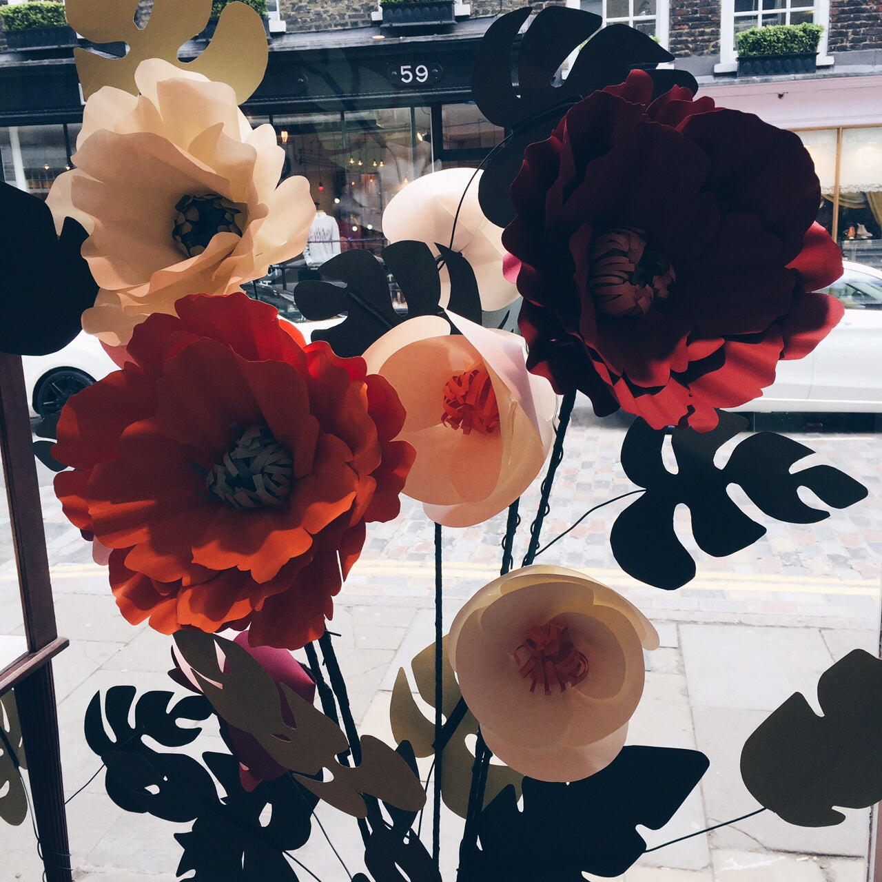 paper flowers for laura lee jewellery window display