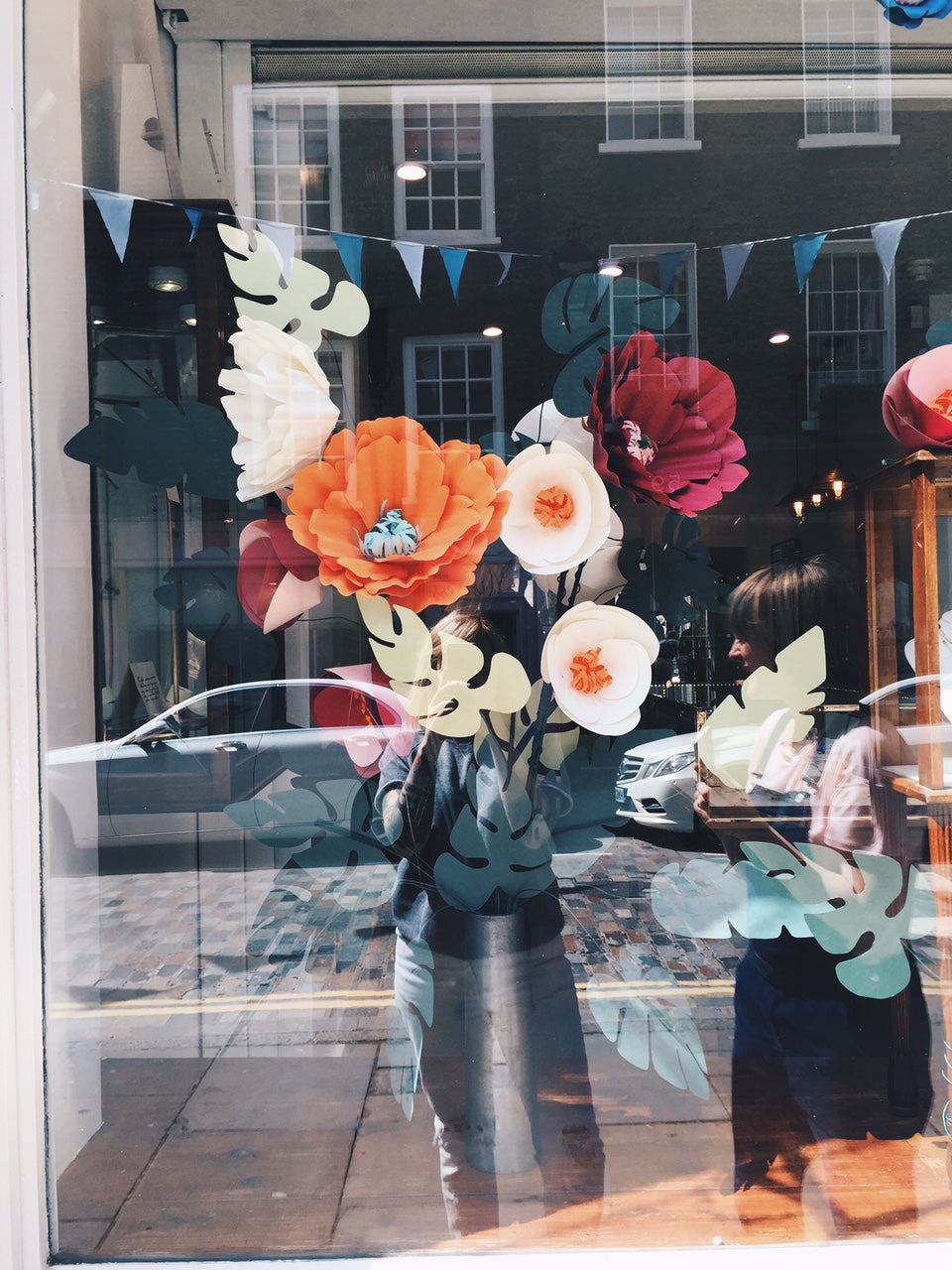 paper flowers for laura lee jewellery window display