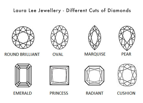 laura lee jewellery different cuts of diamond marquise round oval pear emerald princess radiant cushion