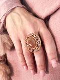 Peach Sunstone And Multi-Sapphire Gemstone Ring