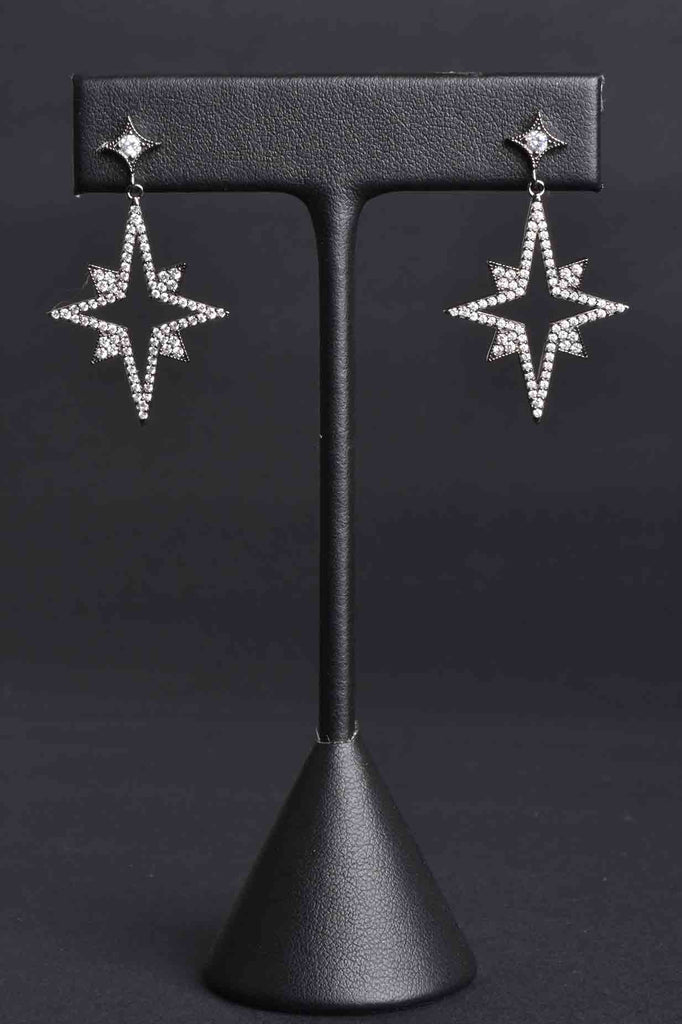 Micro Pave North Star Drop Earrings