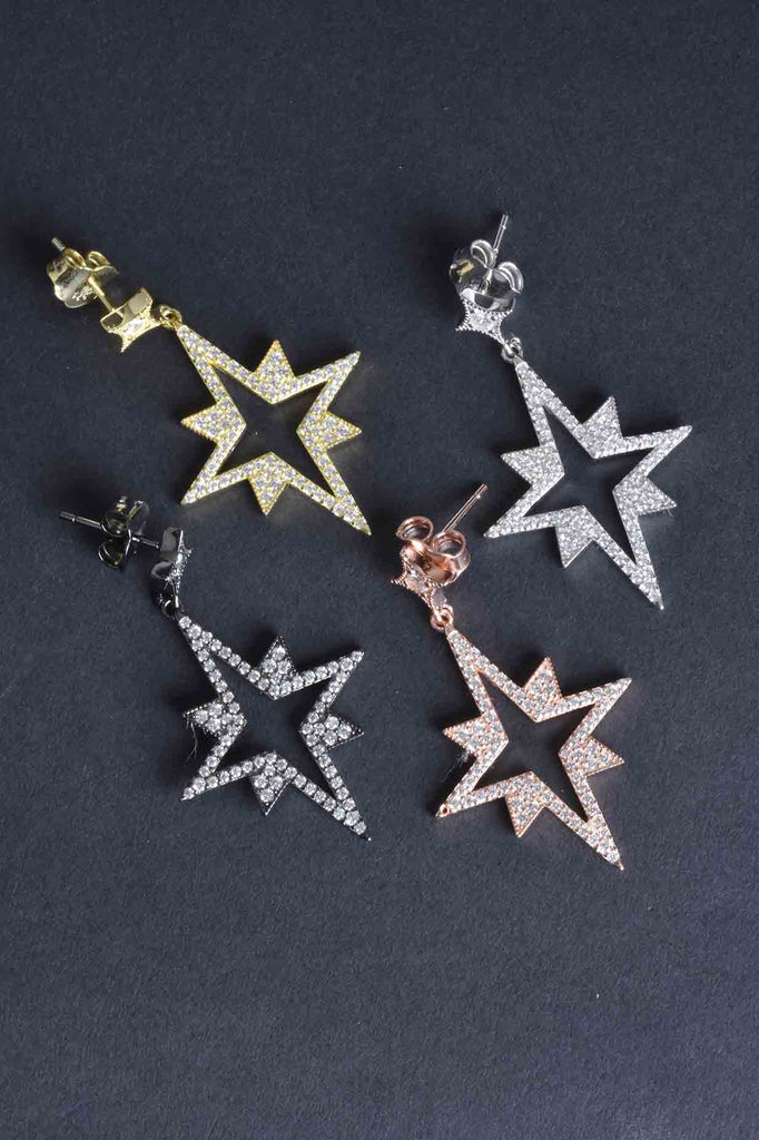 Micro Pave North Star Drop Earrings Lisa Robertson