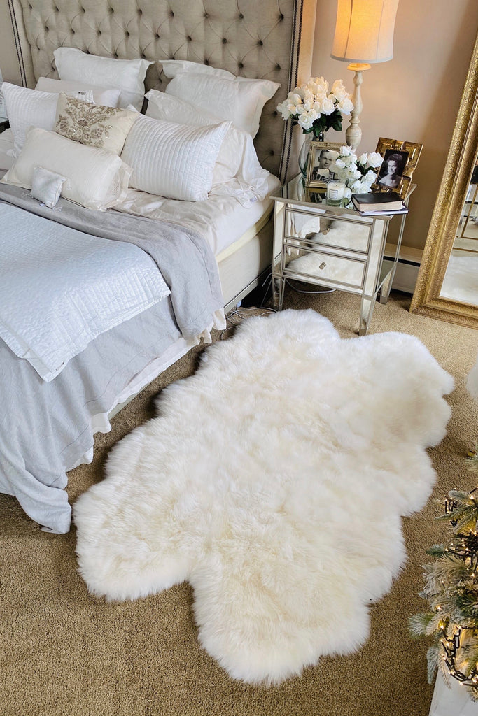 Luxury Size Lined and Padded Ivory Sheepskin Rug, 72x44