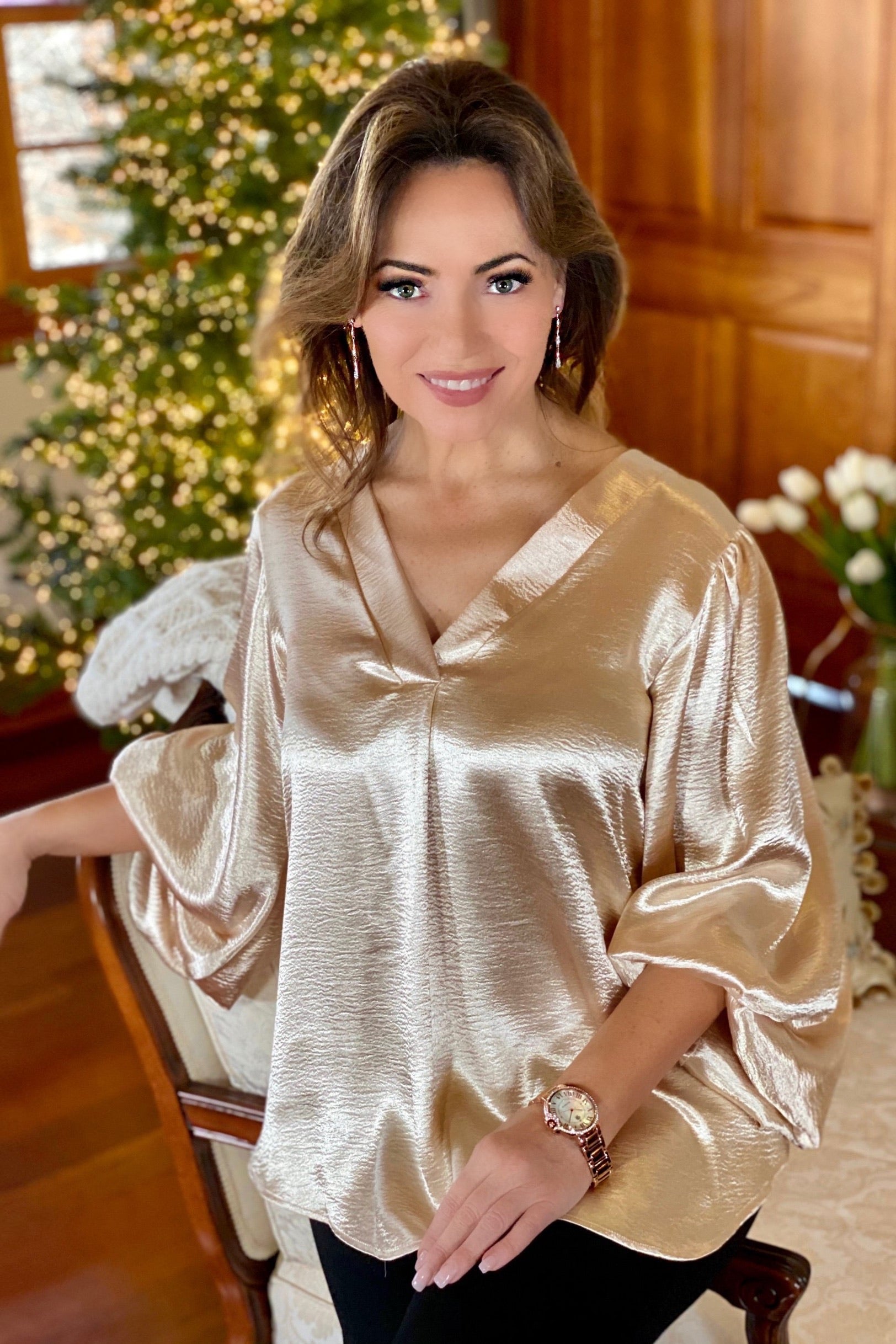 gold satin blouse