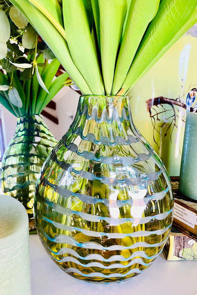 12" Soft Green Watercolor Wave Vase