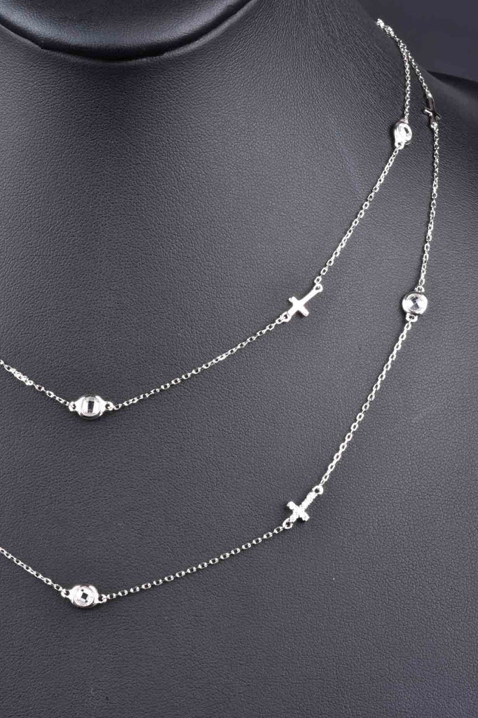Sterling Designer Inspired Pave Cross Station Necklace
