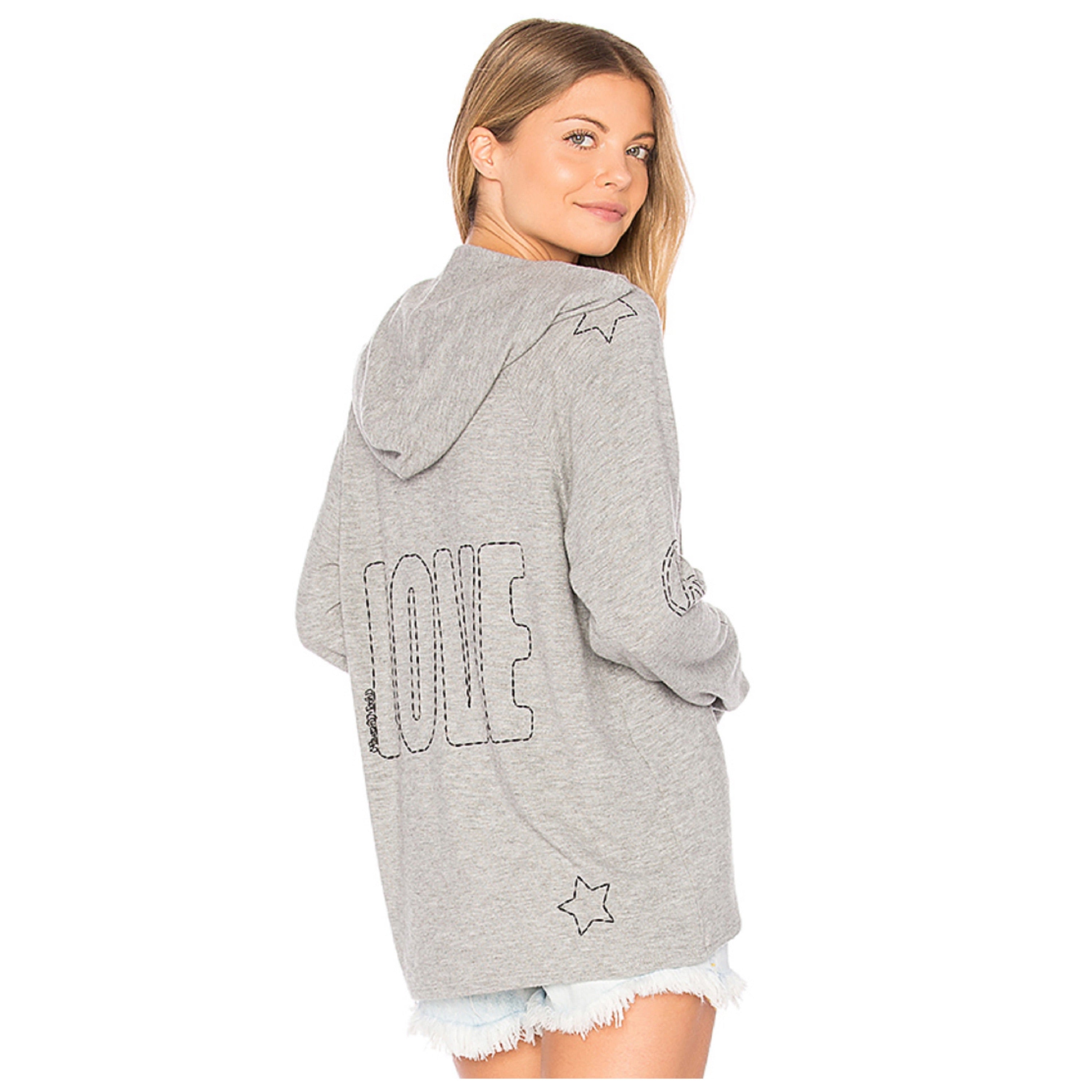 Cali Long Sleeve Lace Up Hoodie in Heather Grey