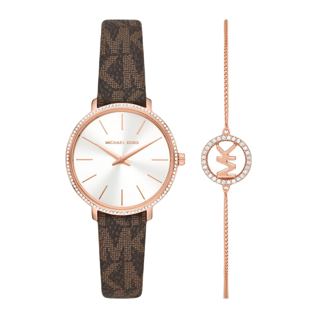 ▷ Michael Kors Reloj Análogo y Pulsera de Acero Inoxidable Oro Rosa, par  【】