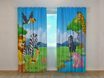 Children's room curtains with funny animals
