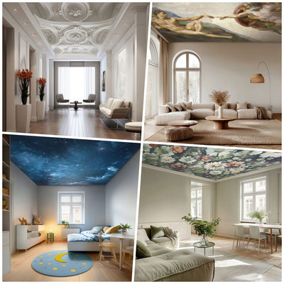 Ceiling photo wallpapers: classic, floral and blue sky