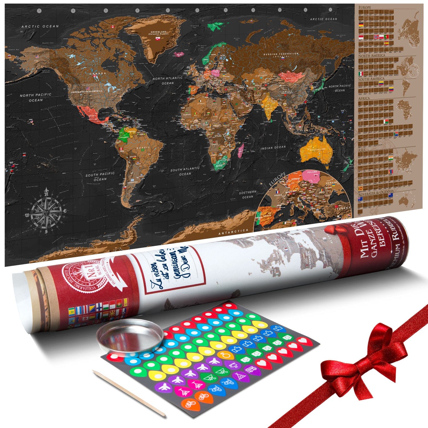 ✓ Varastossa - Ruskea raaputettava maailmankartta 100 x 50 cm, 106911 –  