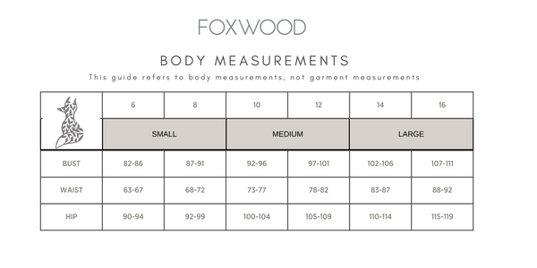 Foxwood Clothing Size Guide