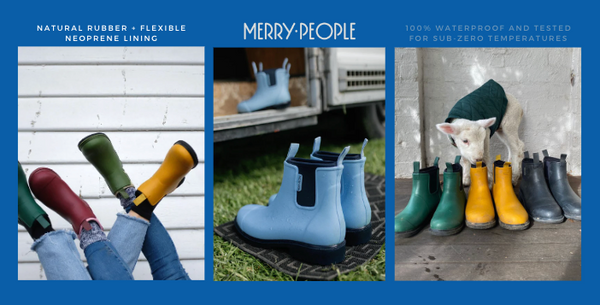 A collage of Merry People Bobbi Gumboots in different colours.