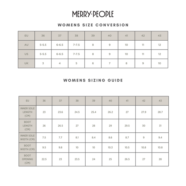 Merry People Womens size chart