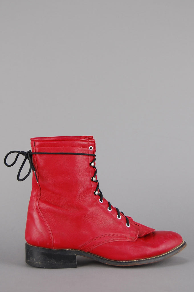 red leather lace up boots