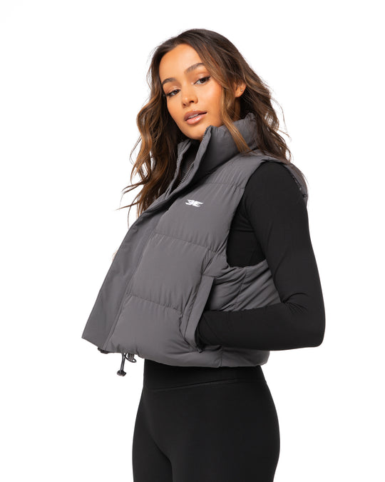 Cropped Puffer Vest - Black