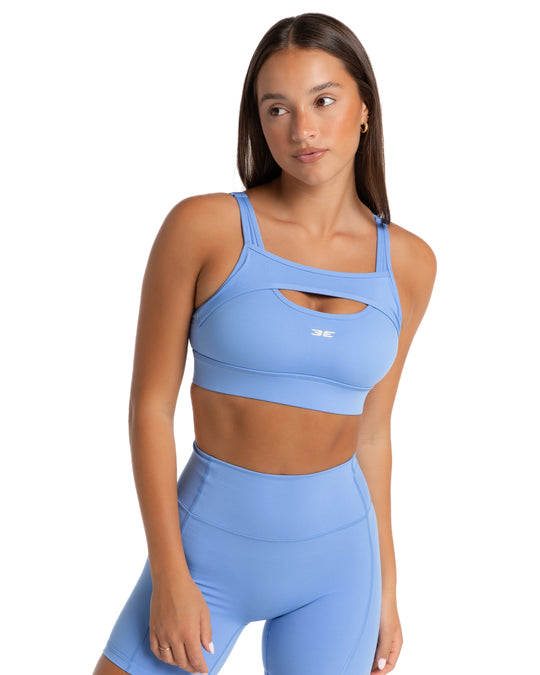Blue Elvin Sports Bra with collarbone protection