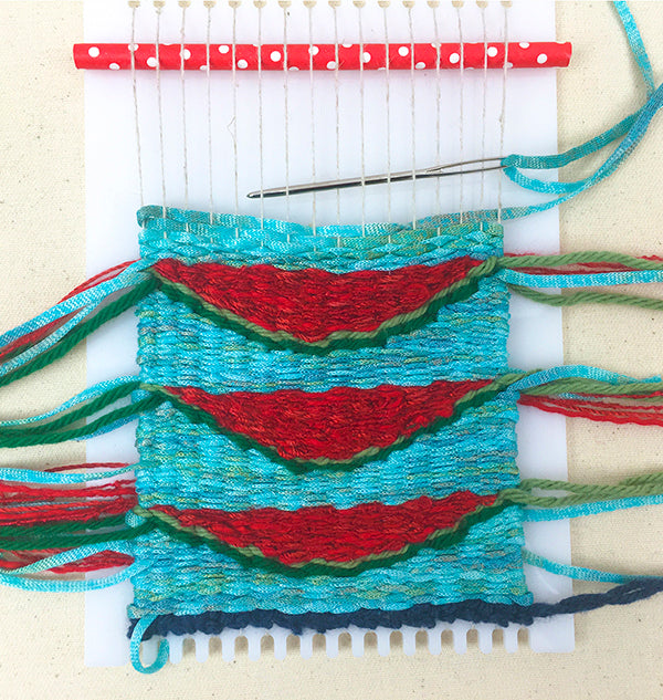 watemelon weaving on little loom