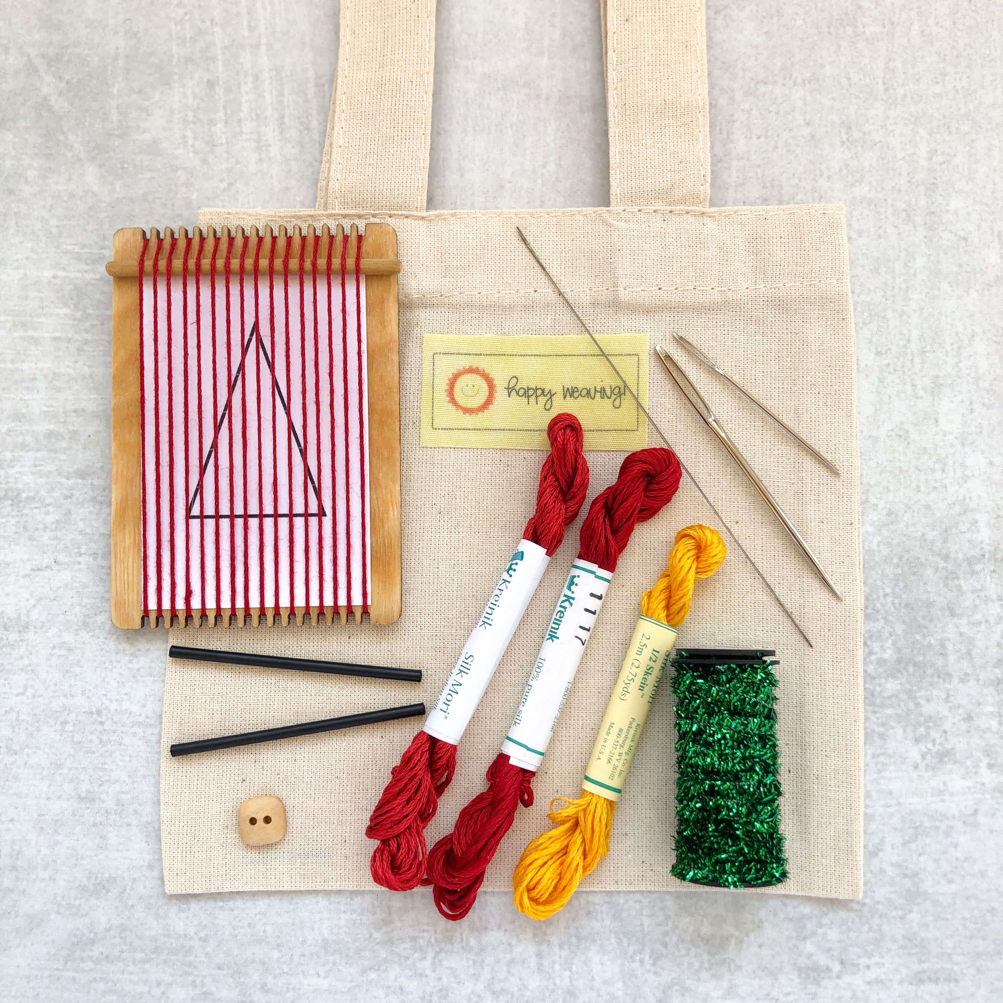 tiny loom, christmas tree weaving kit