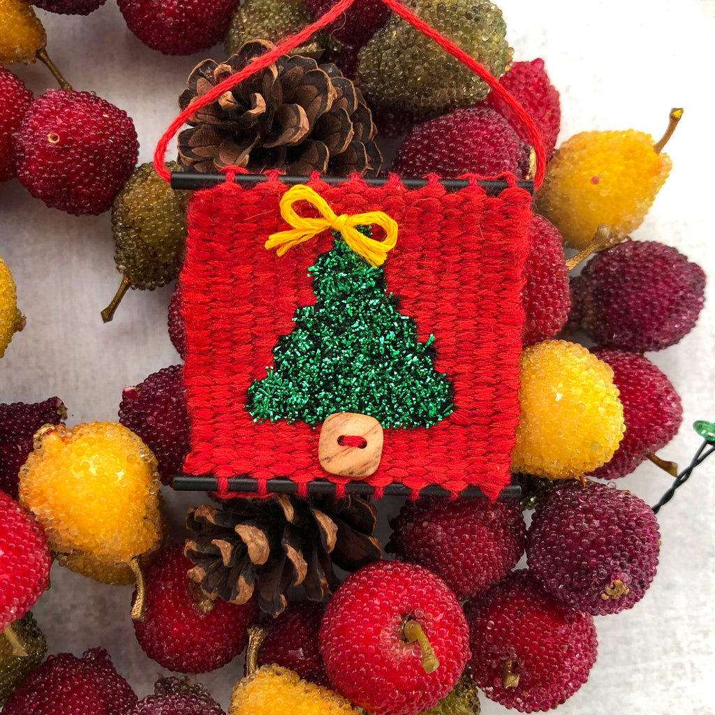 Tiny Christmas Tree ornament on fruit wreath