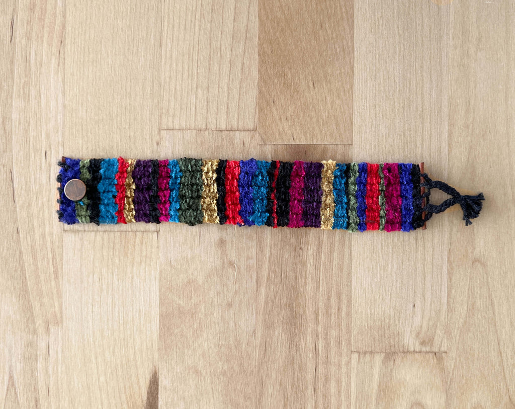 chenille handwoven bracelet with button