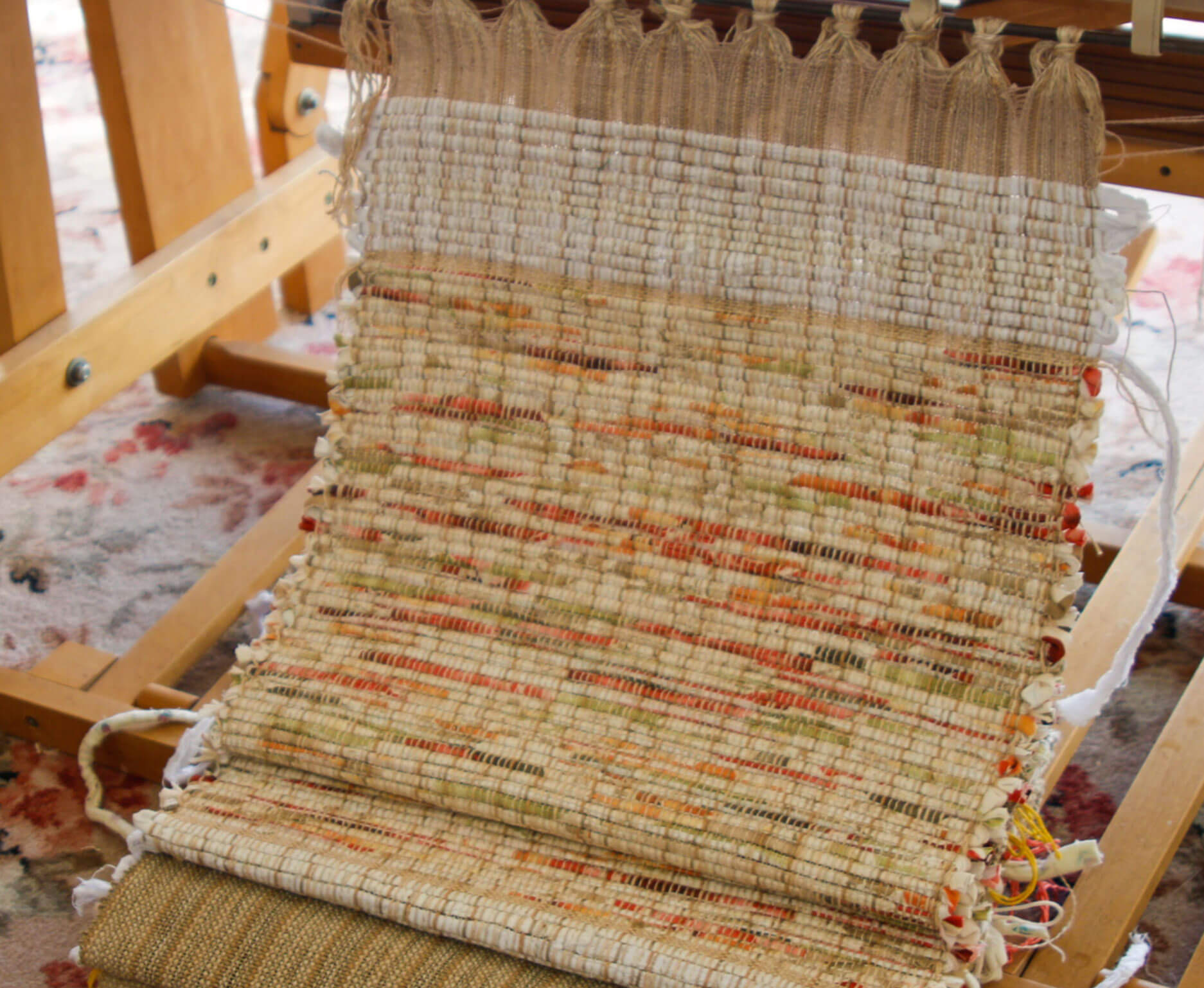 rag weaving rolled from a floor loom